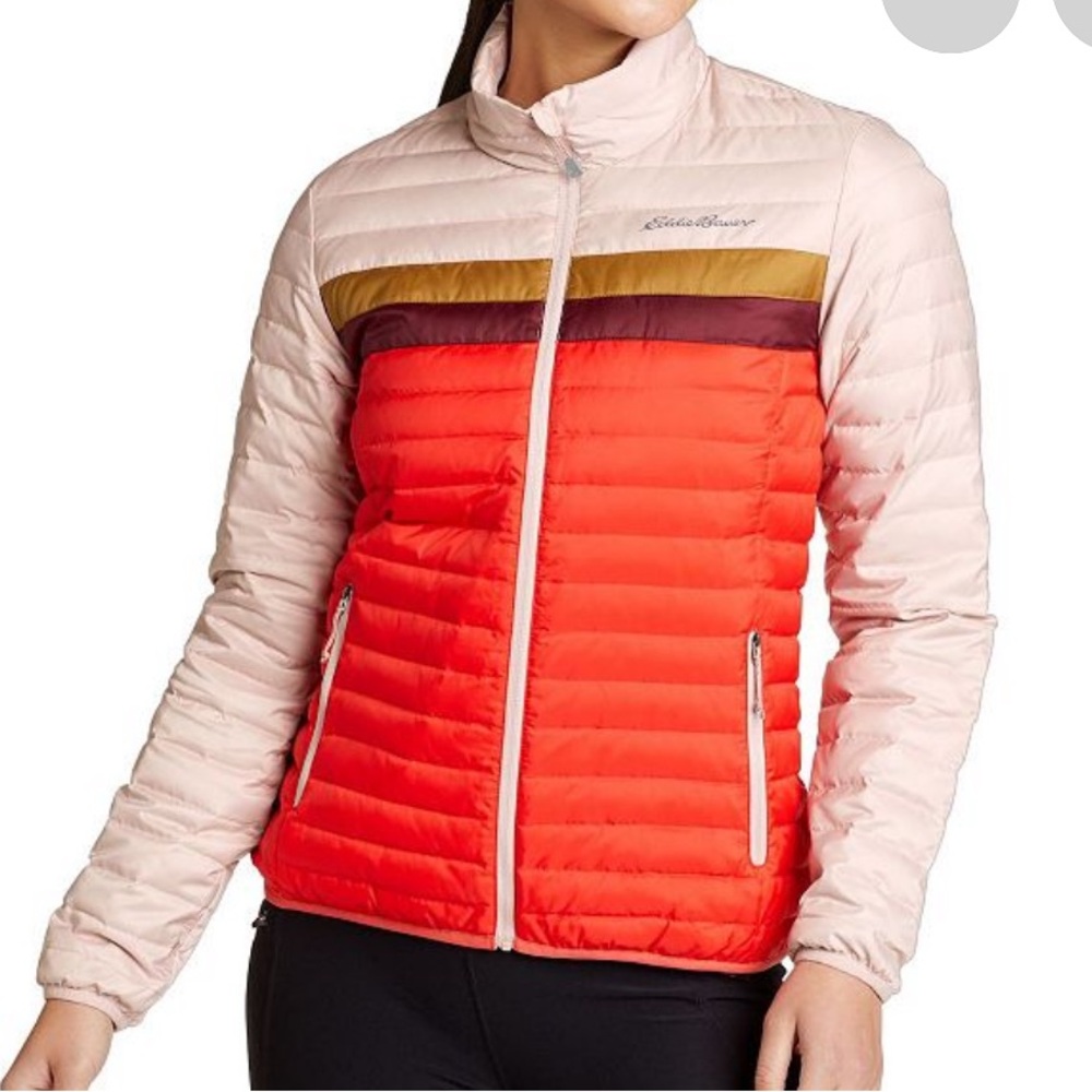Eddie Bauer Microlight Down Jacket 650 Fill Packable Rare Stripe Women L